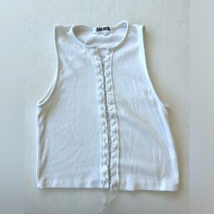 Joah Brown Cropped White Lace-up Ribbed Tank, Size S/M, Like New